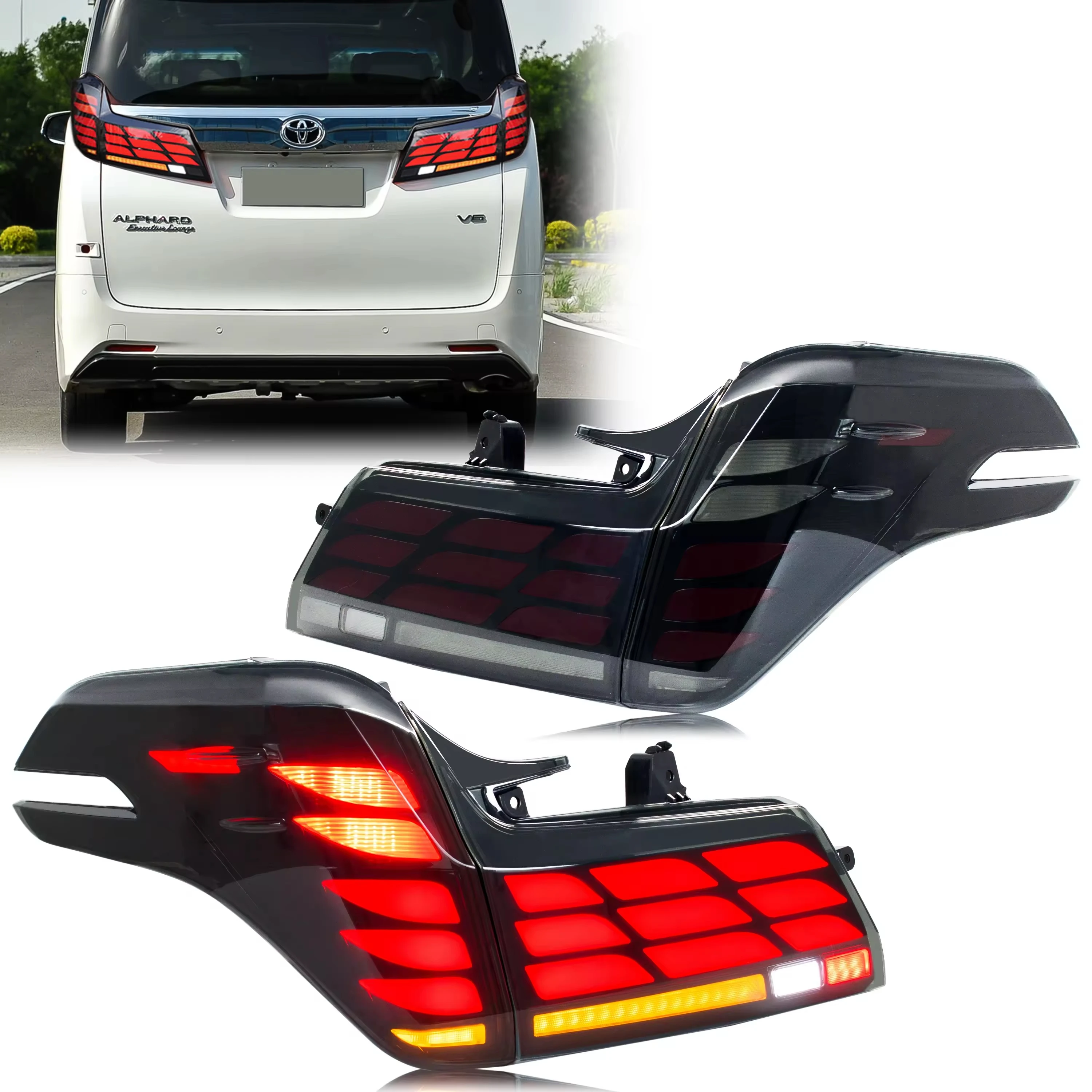 LED Tail Lamp 2015-2018 2019-2023 Year Back Rear Light Smoke Black Color Sequential Turn Signal Light For  ALPHARD VELLFIR