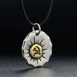 Cupronickel Sickle and Hammer Symbol Pendant Necklace for Women Men Worker Farmer USSR Soviet Union Dangle Choker Jewelry Gift