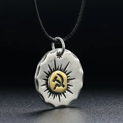 Cupronickel Sickle and Hammer Symbol Pendant Necklace  for Women Men Worker Farmer USSR Soviet Union Dangle Choker Jewelry Gift