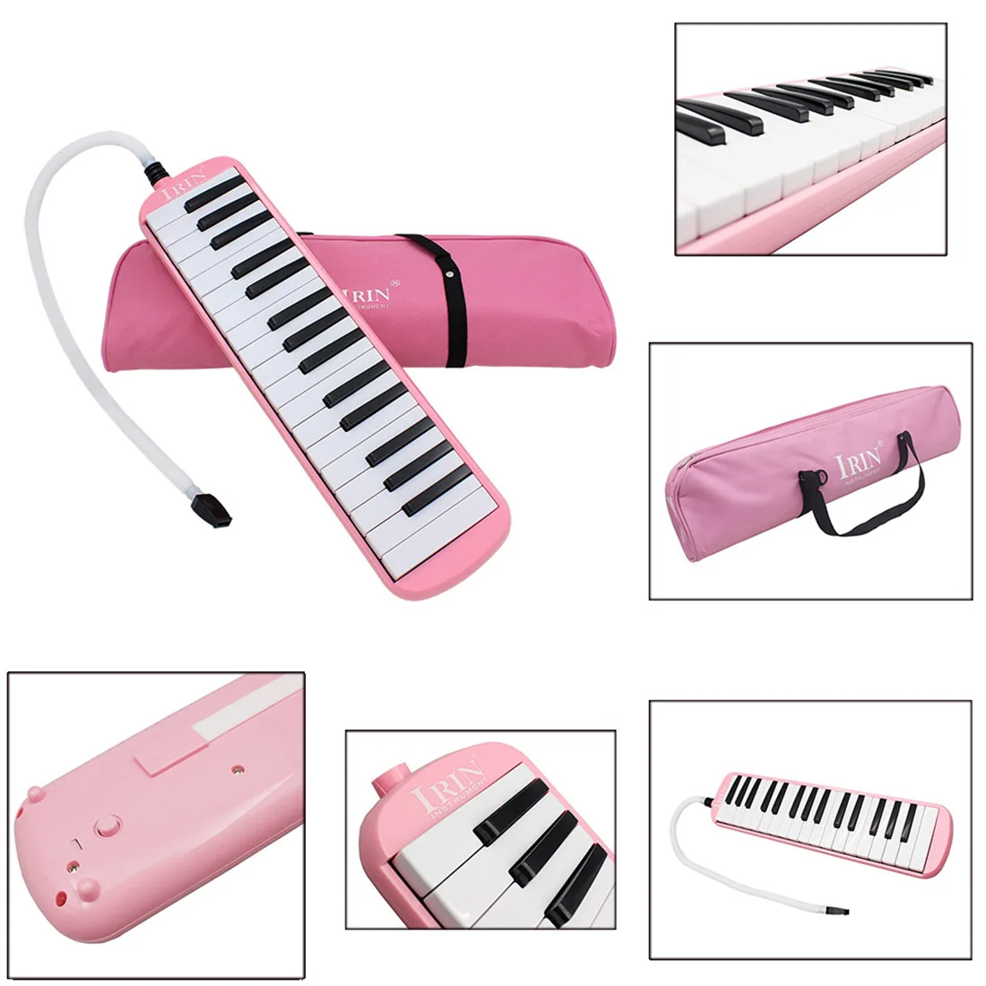 32 Piano Keys Melodica Pink Accordion Musical Instrument for Music Lovers Beginners Gift with Carrying Bag