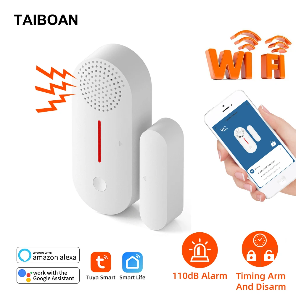 TAIBOAN-Capteur de porte WiFi intelligent Tuya, capteur de fenêtre, détecteur d\'alarme, capteur magnétique indépendant, fonctionne avec Alexa,