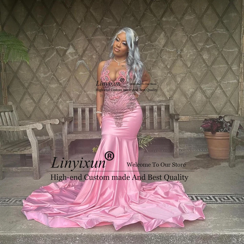 فساتين لحضور الحفلات الموسيقية الكريستالية البسيطة للفتيات السود Bodycon حورية البحر رداء حفلات السهرة 2025 مخصص بدون أكمام vestidos de cerimônia