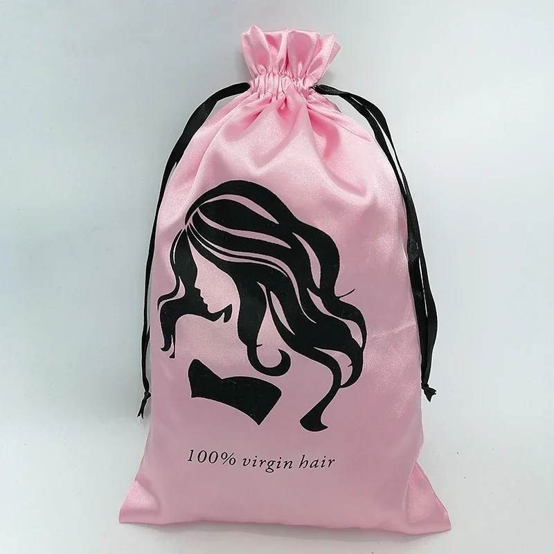 Bolsa de regalo de seda con logotipo personalizado, bolsa de satén con cordón, joyería de lujo para el cabello, cosméticos, maquillaje, almacenamiento de zapatos para teléfono móvil