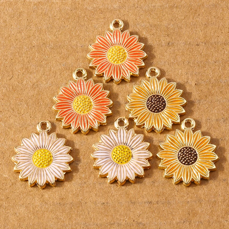 10pcs Cute Enamel Sunflower Charms Pendants for Necklace Bracelet Earrings DIY Jewelry Making Accessories Supplies