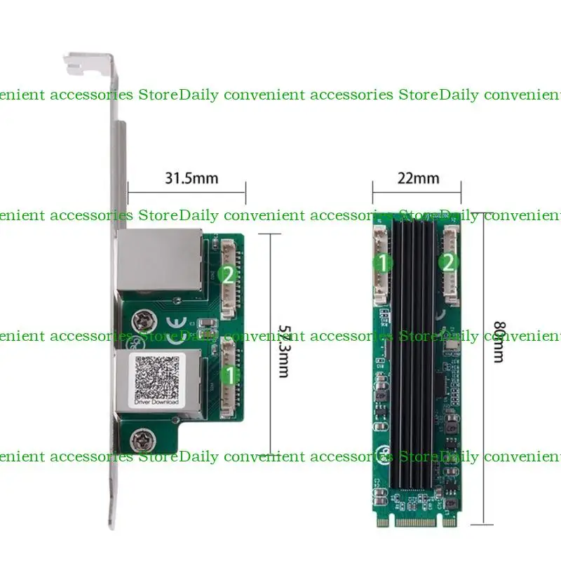 97QB M.2 đến 2 Cổng RJ45 2.5G Gigabit Ethernets Bộ điều hợp 2500Mbps 22x80mm