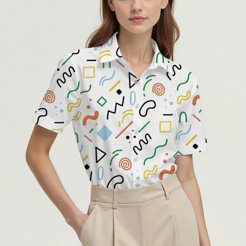 Summer women's shirt casual short-sleeved lapel Christmas element pattern women's top personality fashion women's clothing