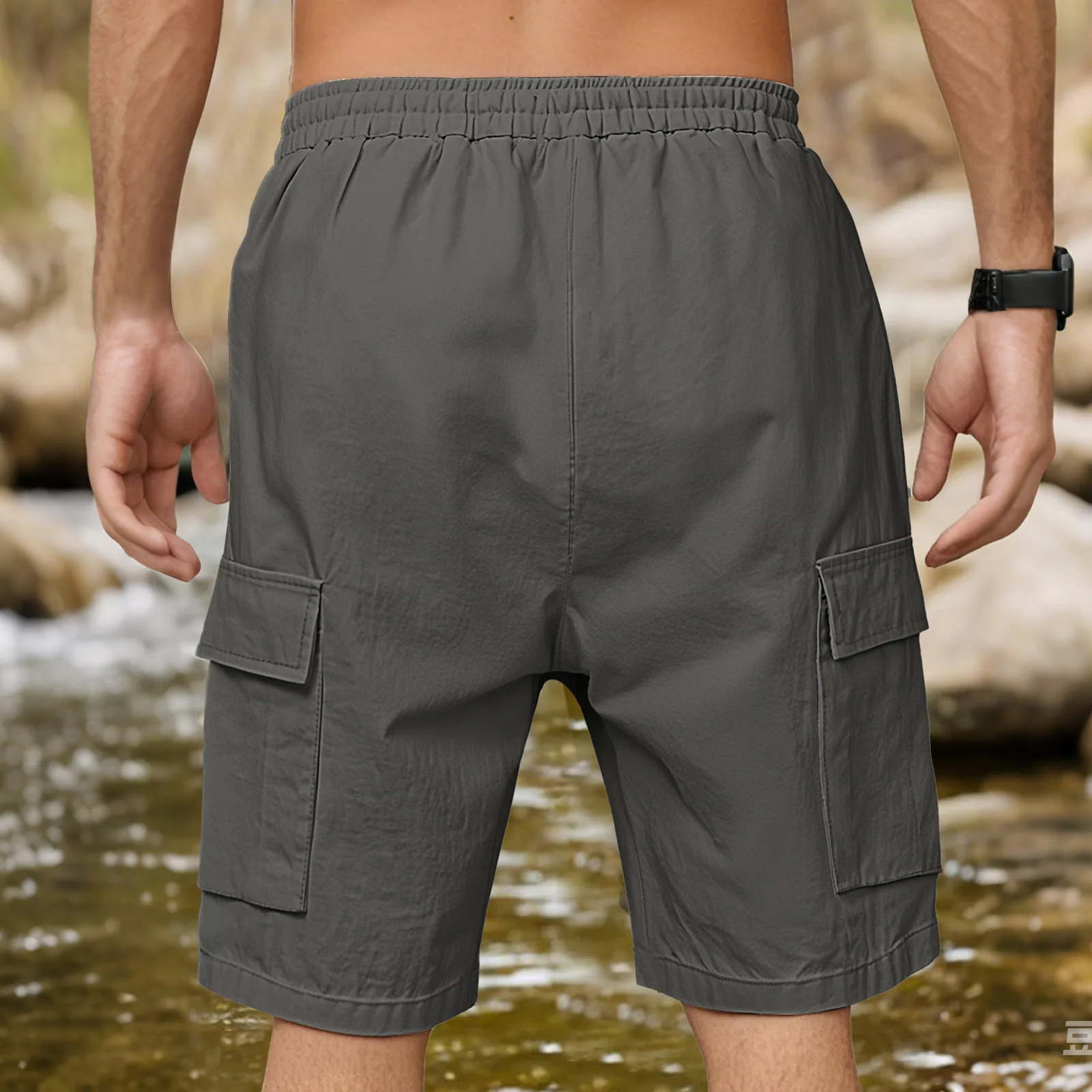Pocket Work Pants Men Outdoor Sports And Leisure Loose Solid Linen Work Clothes Five Quarter Shorts  Men Рабочие Штаны Мужские