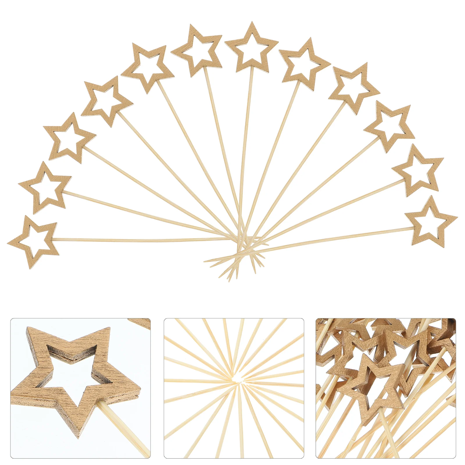 Star Cocktail Picks Wooden Toothpicks Skewers Appetizers Fruits Drink Garnish Holiday Birthday Party Decorations