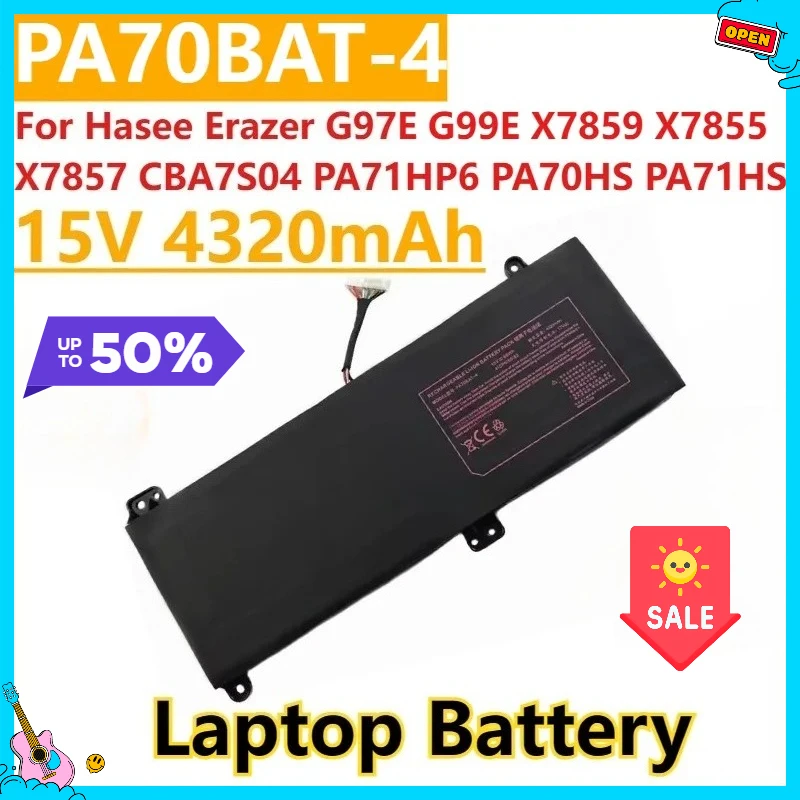 

Новый аккумулятор для ноутбука PA70BAT-4 15 В 4320 мАч для Hasee Erazer G97E G99E X7859 X7855 X7857 CBA7S04 PA71HP6 PA70HS PA71HS MD60839