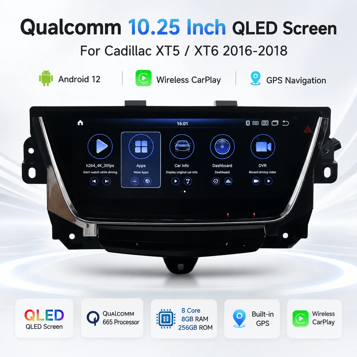 Qualcomm 10.25 inch QLED Screen Android 12 For Cadillac XT5/XT6 2016-2018 GPS Navigation Wireless Carplay Radio Player Head Unit