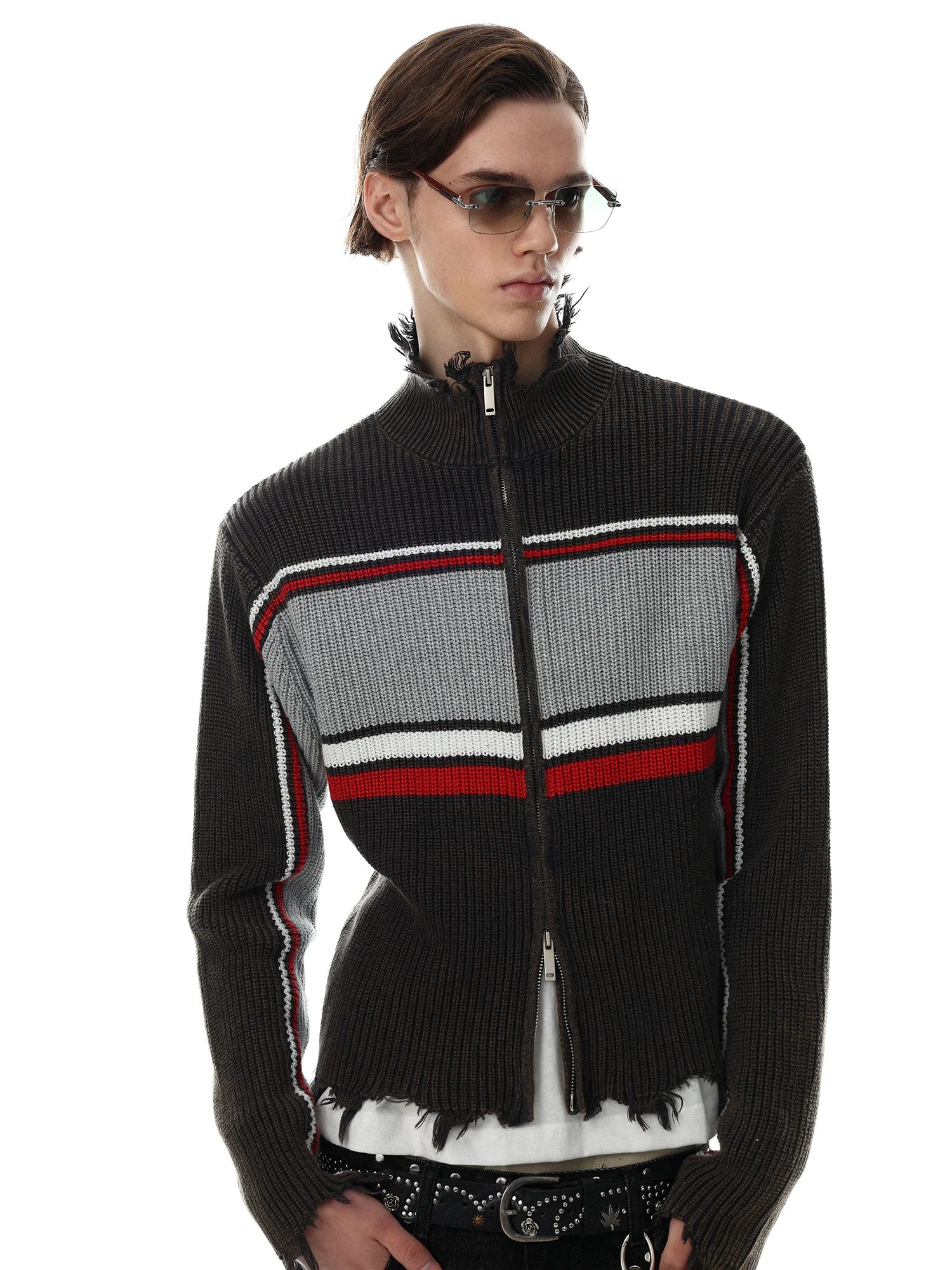 Street Fashion Brand - Suéter de punto suave con cremallera