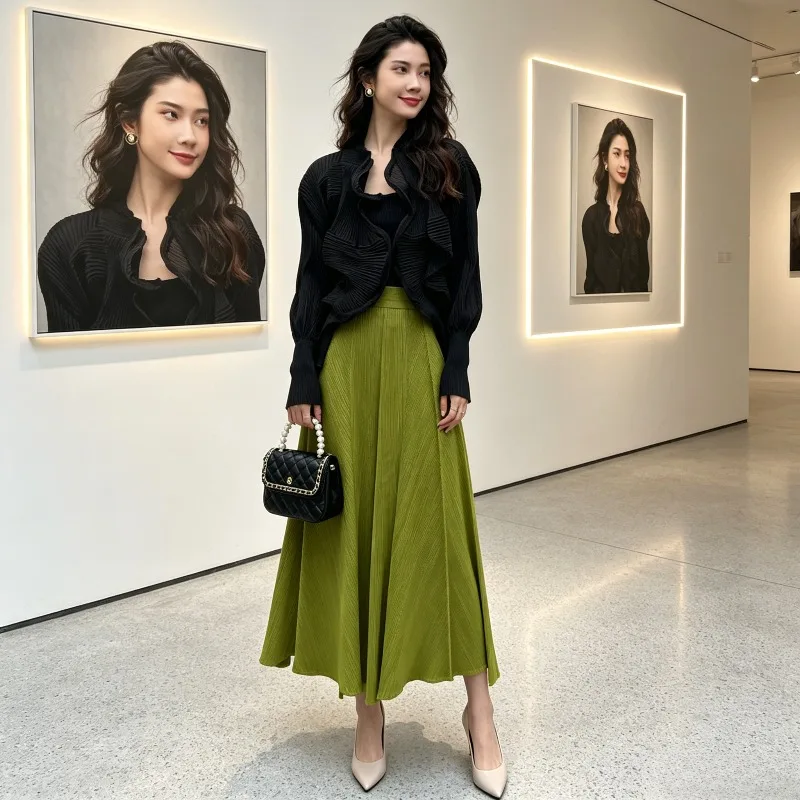 Miyake Pleated 2026 New Design Jacket Unique Irregular Thin Sunscreen Shirt Elegant Versatile Cardigan Long Sleeve Women's Pleat