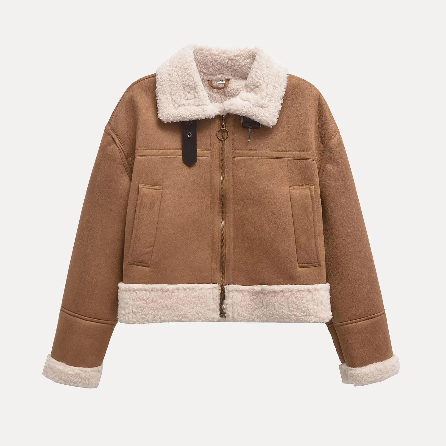 Double-Sided Zipper Faionable Women's Jaet 2025 Autumn Collection Versatile Outerwear Casual Long Sve Stand Collar