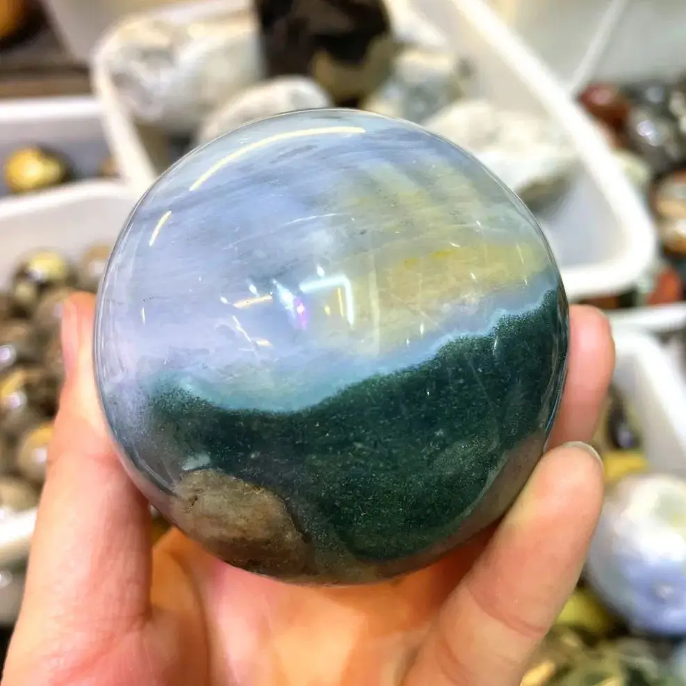 7-9CM Beautiful Stone Ball Natural Sea Jade Quartz Ocean Jasper Crystal Spheres Landscape Stone Room Decor Minerals Furnishings