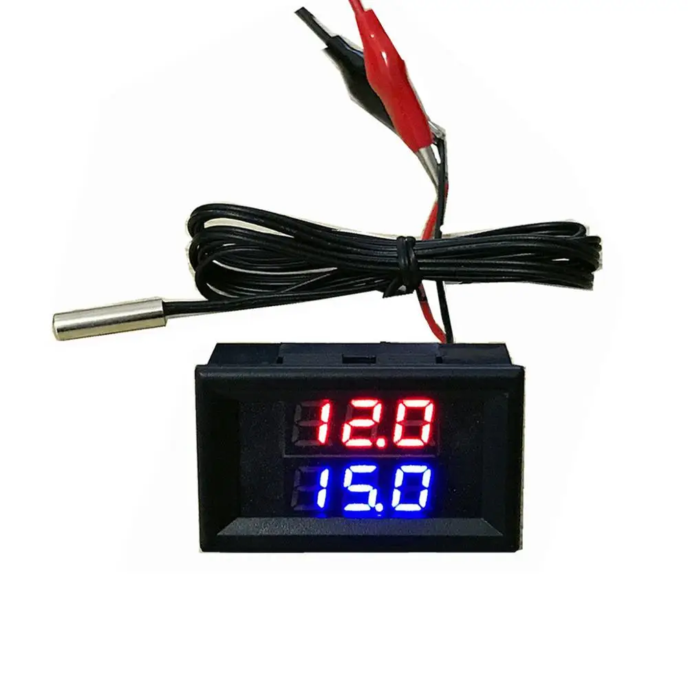 2in1 LED Dual Display Digital voltmeter + Thermometer 12v 24v car voltage temp METER