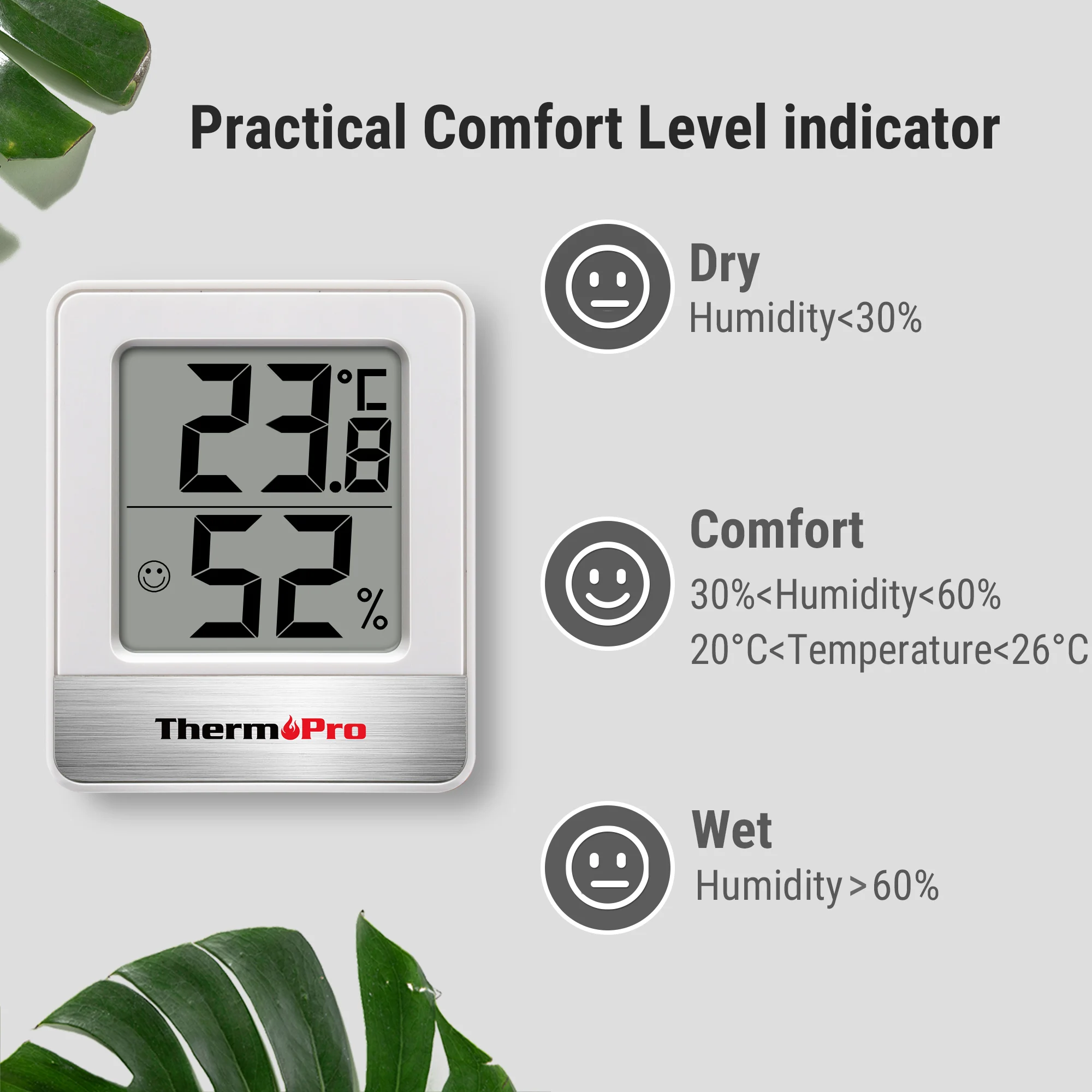 ThermoPro TP49 Mini higrómetro digital para interiores para estación meteorológica doméstica, negro y blanco