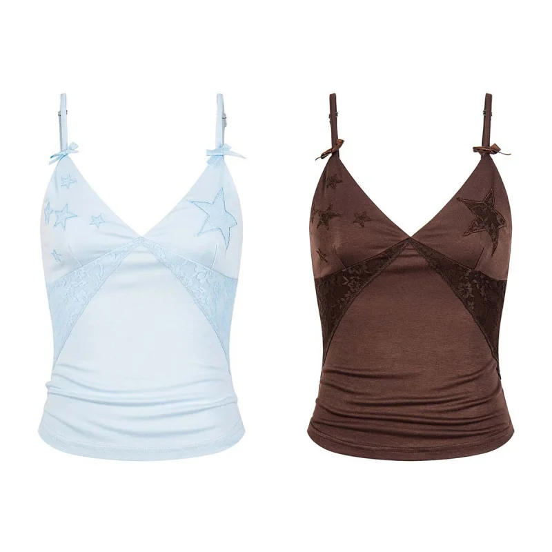 Syepa Pure Desire Hot Girl Star Lace Mesh Patchwork V-Neck Camisole Women's Summer New Slim-Fit Top
