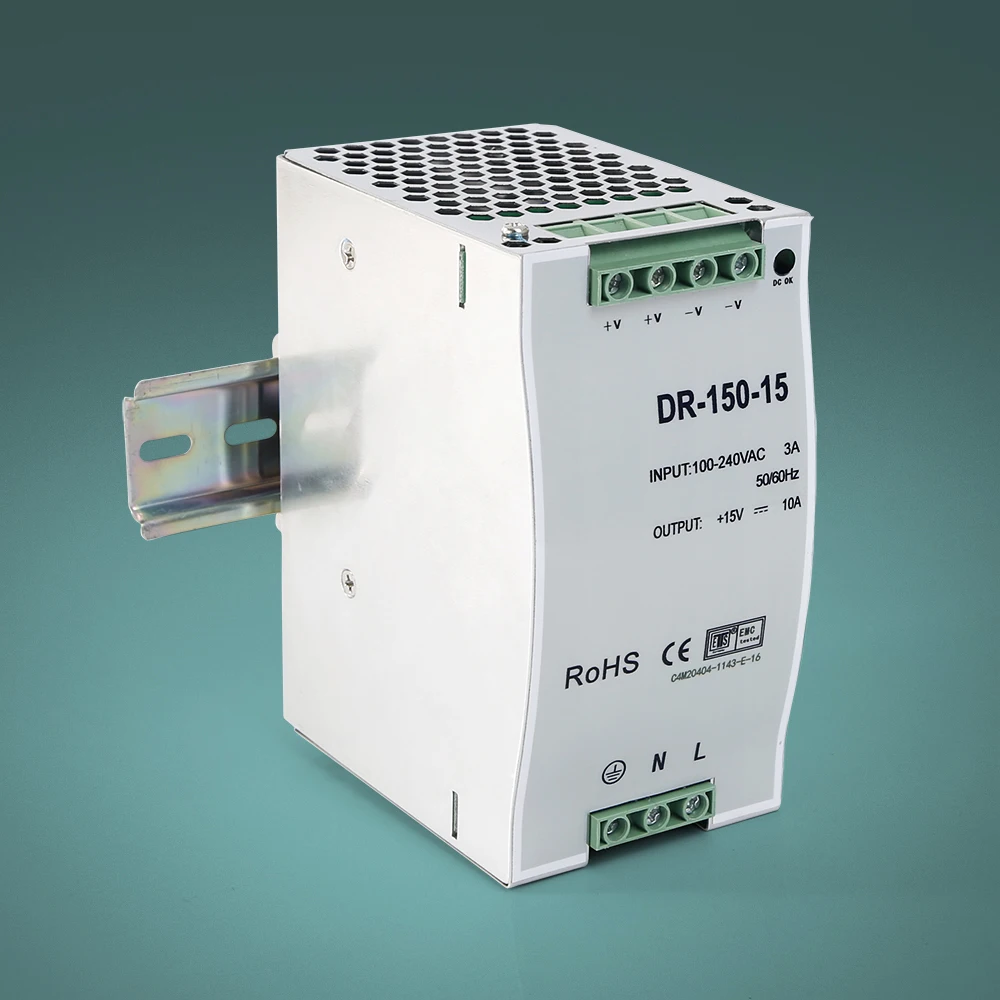 Power Supply 15V 10A 150W DIN Rail Over Voltage Protection For Access Control Doorphone System