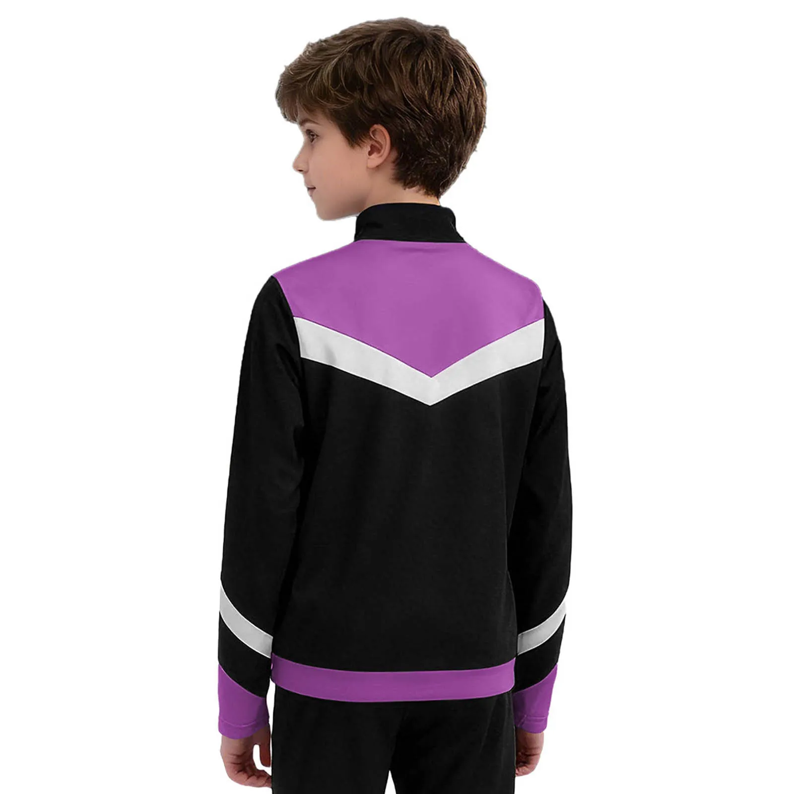 Boys Figure Skating Training Performance Costume Kids Long Sleeve Fleece Lining Rhinestone Snowflake Jacket for Dance Gymnastics