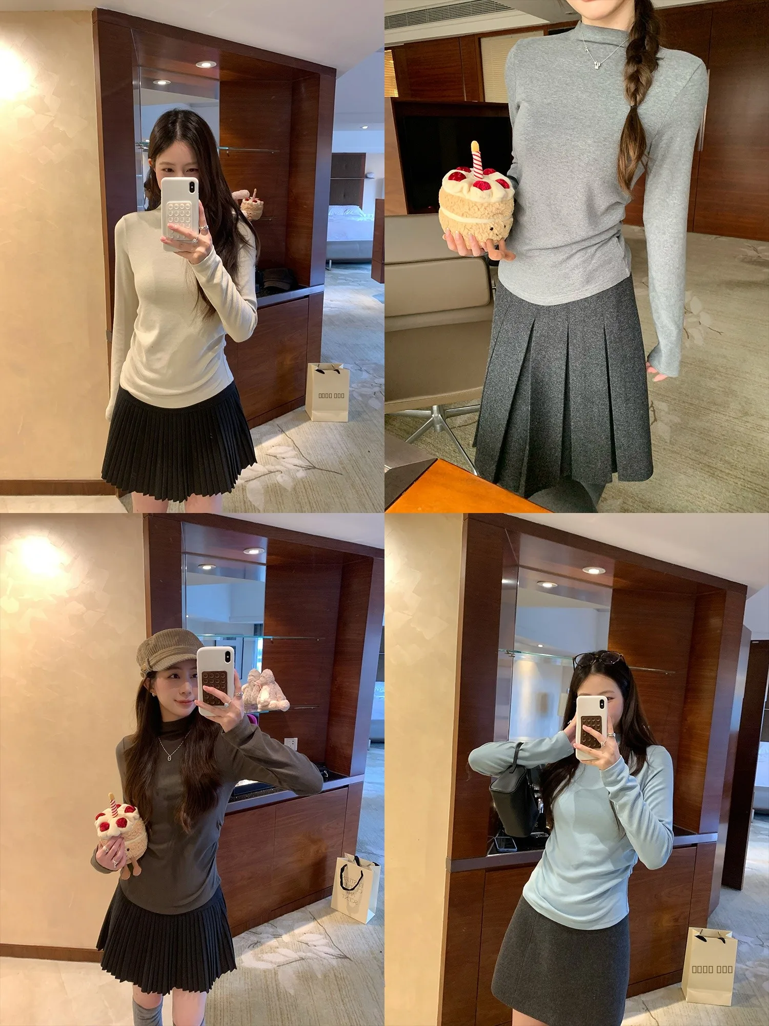 

Y Studio ey Elastic Bot T-irt f High Collar Base irt Dstring Design Autumn Winter Women's Casual Faion