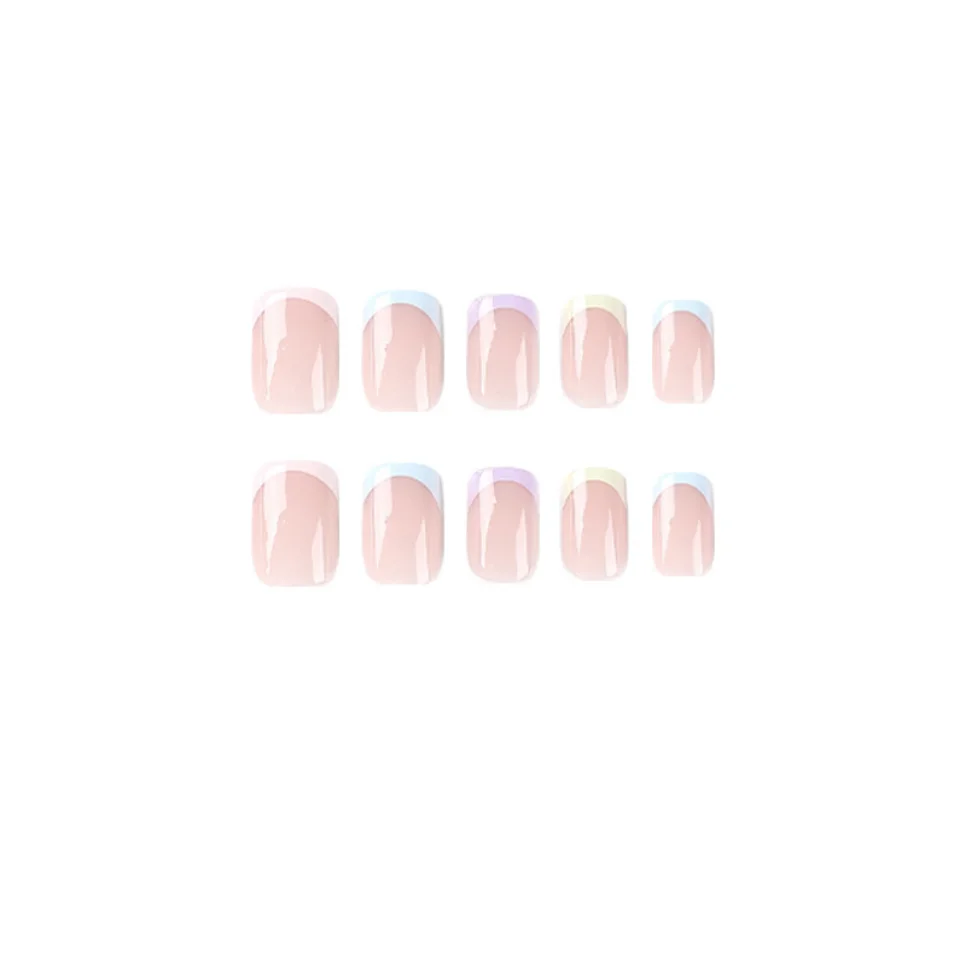 Unhas postiças de cinco cores, 24pcs, unhas postiças, cobertura total, francês, fresco, pressione, premium, feito de acrílico falso