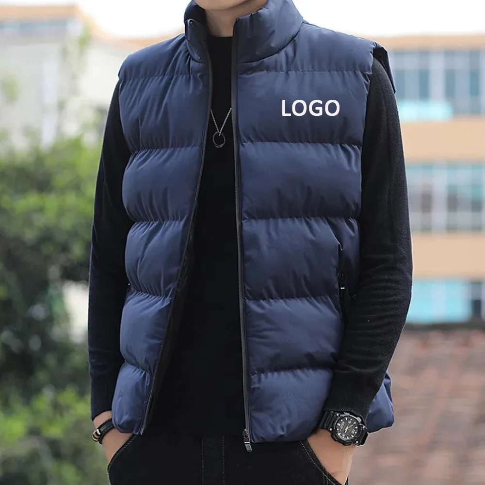 Men's Custom Your Logo Zipper Warm Vest Your Own Design Casual Sports Stand Collar Sleeveless Jacket DIY Winter Down Waistcoat