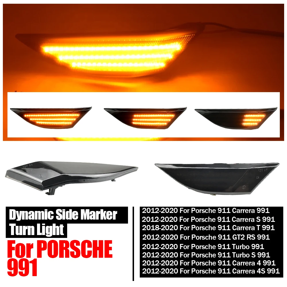 Amber 2x LED Dynamic ide Marker Light Turn Signal Lamps Fit For Porsche 718 Boxster 982