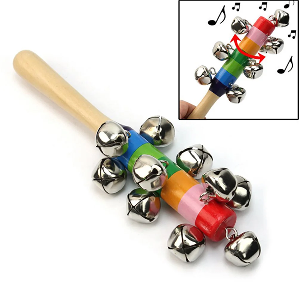 Kid Pram Crib Handle Wooden Activity Bell Stick Shaker Crib Bell Baby bell Baby