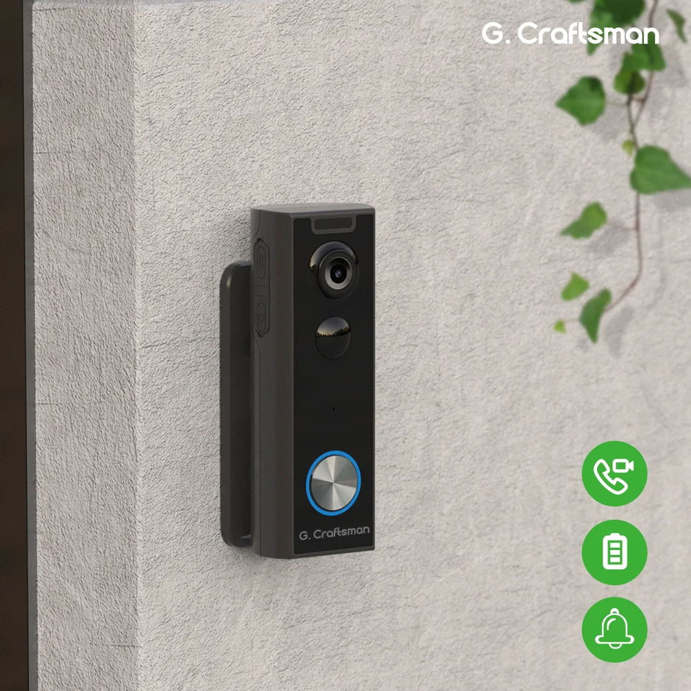 

G.Craftsman J10 Wireless WiFi Video Doorbell Camera with Battery,Smart PIR Motion Detection,Night Vision,Intercom Doorbell Ring