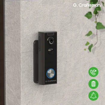 G.Craftsman J10 videocamera per campanello senza fili WiFi con batteria, rilevamento del movimento PIR intelligente, visione notturna, anello per campanello interfono