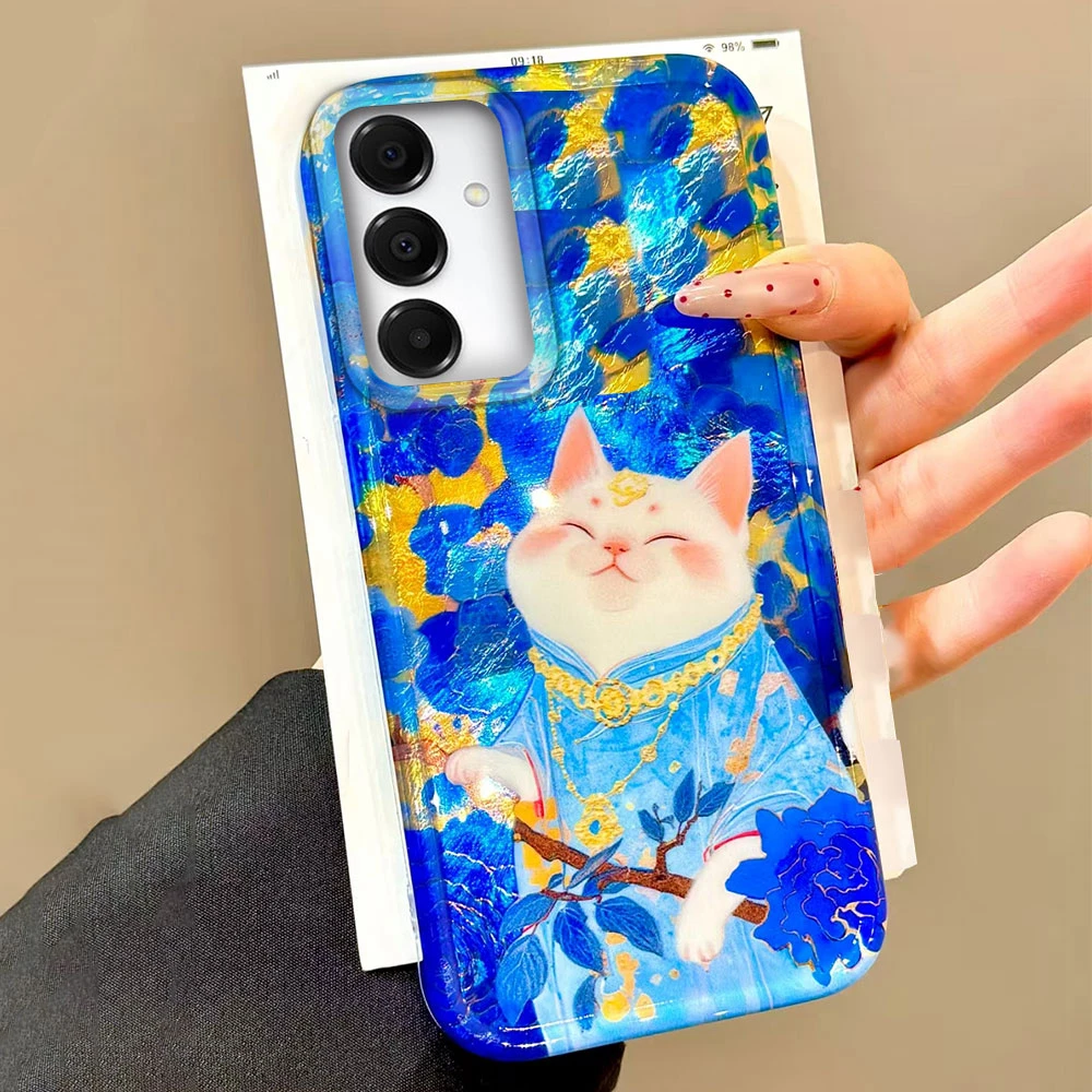 Lucky White Cat Vortex Textur Damen Handyhülle für Samsung Galaxy A16 A26 A36 A56 A25 A35 A55 A14 A34 A54 A15 A13 A32 A12 Cover