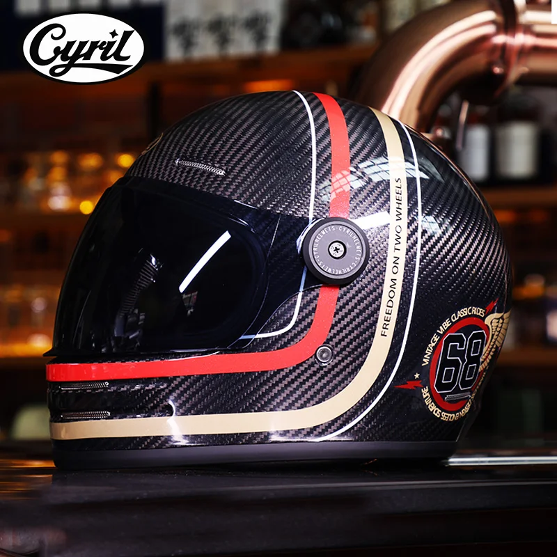 

CYRIL Carbon Fibre Motorcycle Helmet Retro Full Face Racing Off-road Helmet Men Women Cascos Para Motos DOT Capacete Casco Moto