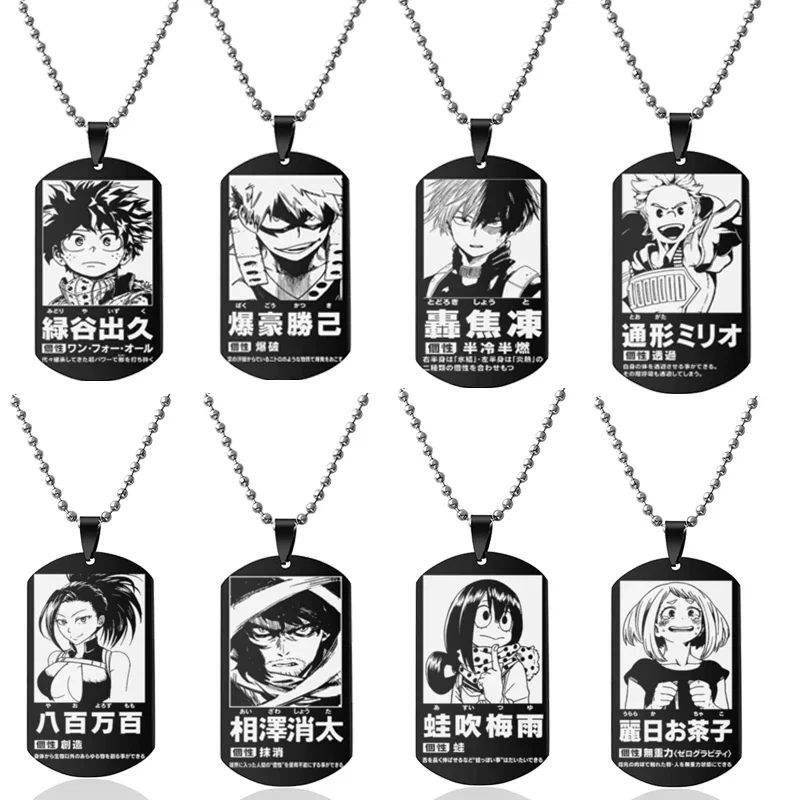 Anime My Hero Academia Necklaces Midoriya Izuku Bakugou Katsuki Rectangle Dog Tags ID Stainless Steel Pendant for Children Fans