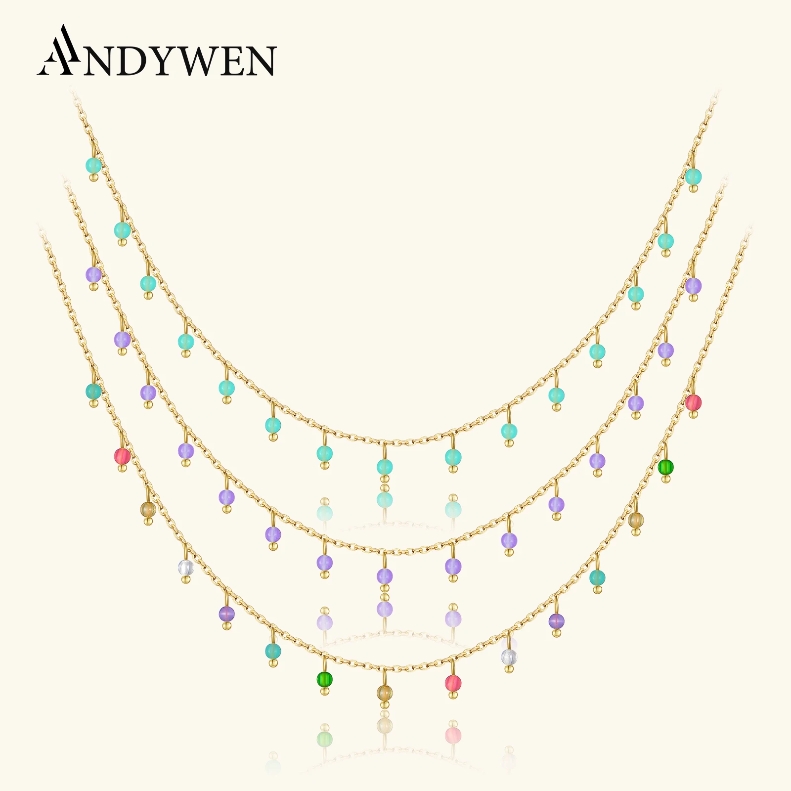 

ANDYWEN 925 Sterling Silver Gold Turquoise Charm Zircon Chains Necklace Choker Luxury Fashion Fine Jewelry 2021 Rock Punk Jewels