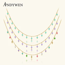 ANDYWEN 925 Sterling Silver Gold Turquoise Charm Zircon Chains Necklace Choker Luxury Fashion Fine Jewelry 2021 Rock Punk Jewels