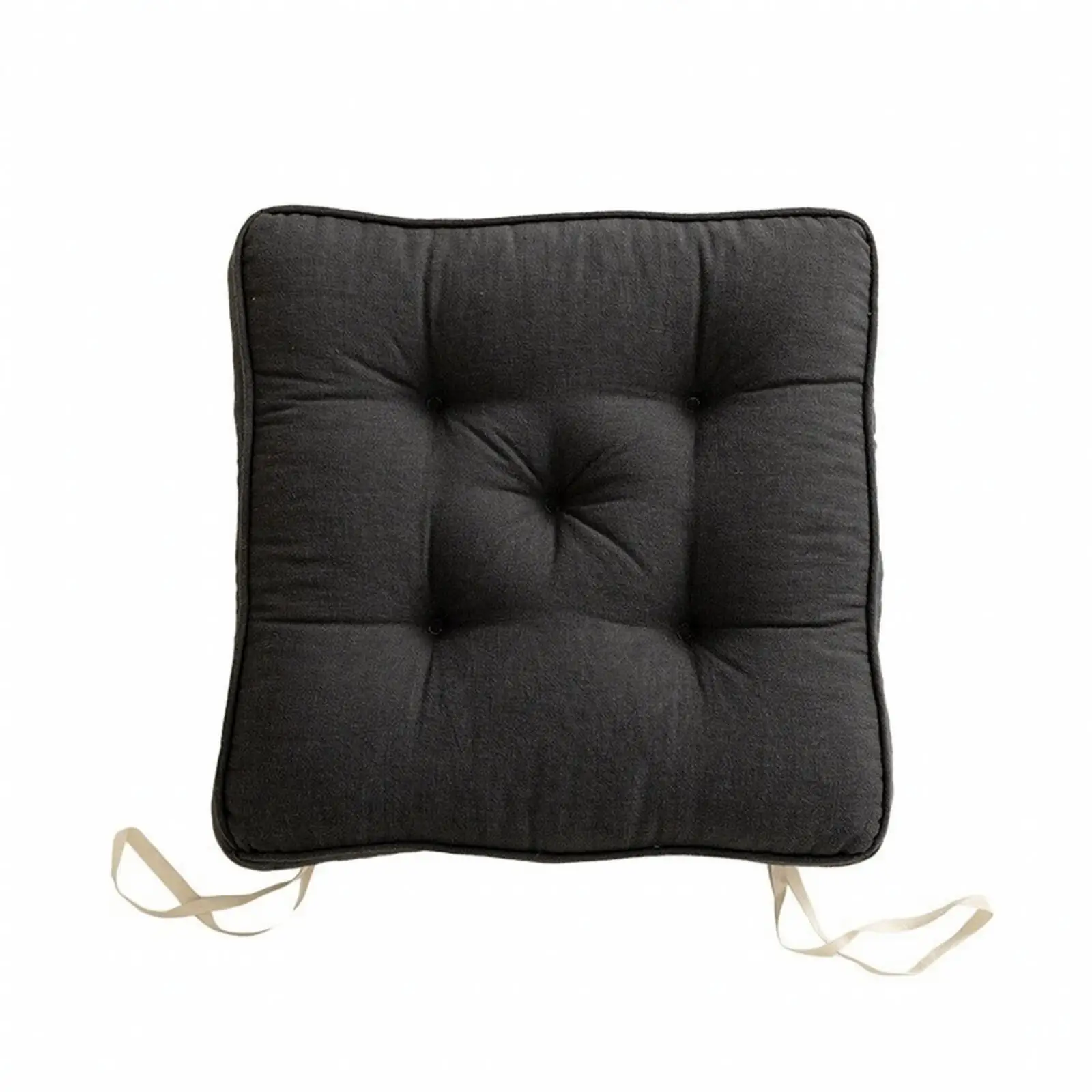 Tufted Square Chair Cushion Soft Linen Cover Tie Straps Cushion Pad for Kitchen Bench Window Seat Relaxing Supportive Seat