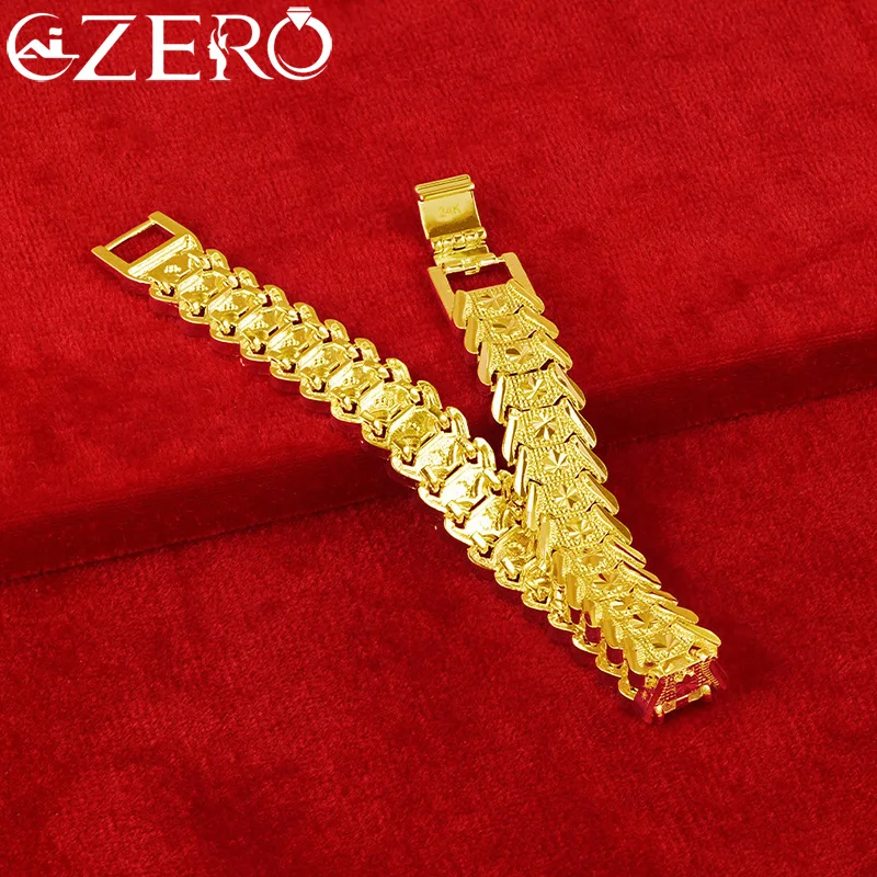 ALIZERO 18K Gold Bracelet 925 Sterling Silver Wide Wristband Chain For Women Men Fashion Charm Jewelry Wedding Party Accessories