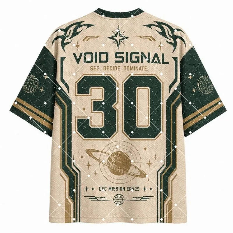 Retro Space Astronaut Print V‑Neck Jersey T Shirt Men Void Signal Sci‑Fi Short Sleeve Loose Streetwear Hip Hop Sport Tee