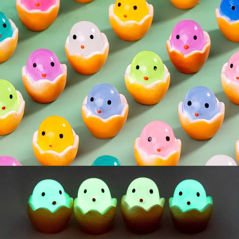 5-50 Buah Mainan Ayam Cangkang Telur Bercahaya Mini Patung Resin Fluoresensi Model Hewan Dekorasi Rumah Mainan Aksesori Dekorasi Taman