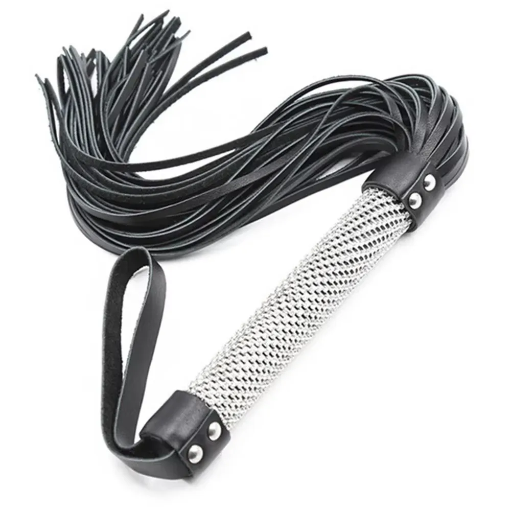 

50CM Leather Horse Whip, Horse Training Real Whips, Leather Covered Crystal Handle Whip