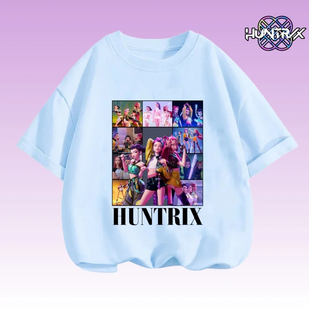 

Футболка KPop «Охотники на демонов» Saja для мальчиков и девочек с героями мультфильмов, модная повседневная детская футболка с круглым вырезом и принтом 2021, одежда