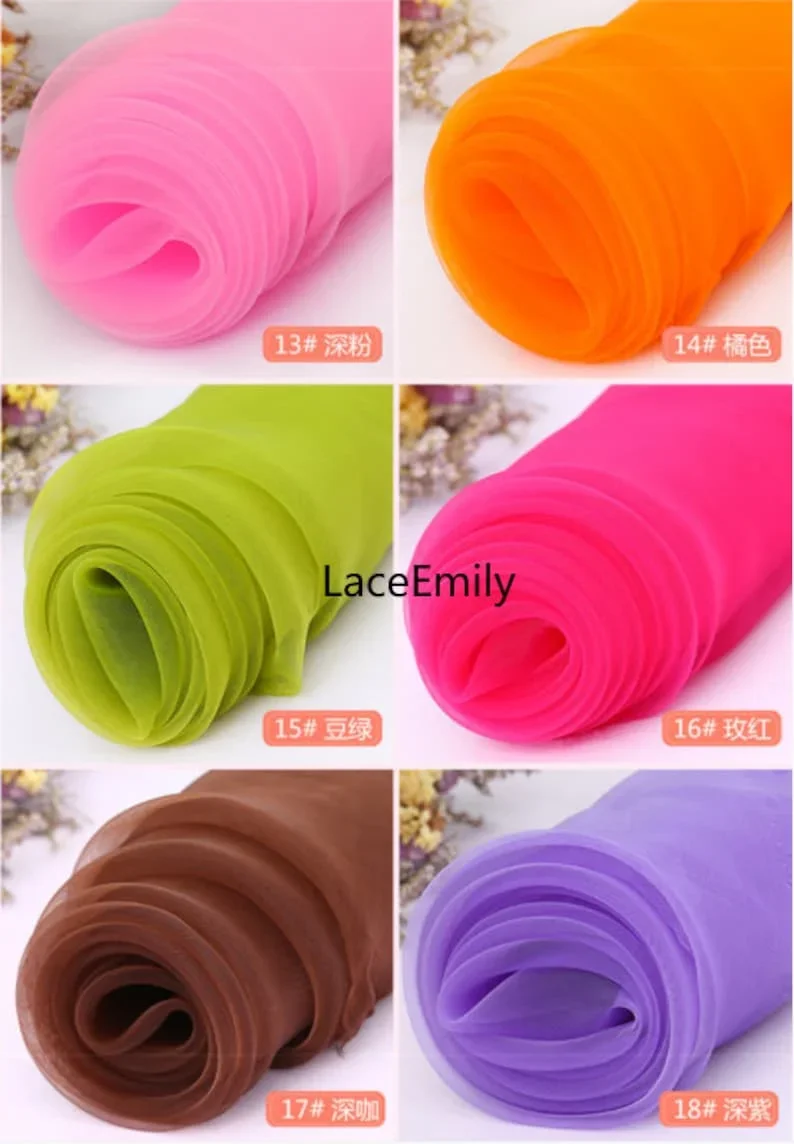 38 Colors Silky Sheer Organza Tulle Fabric Exquisite Organza fabric for Wedding decoration, wedding dress, bridal veil,