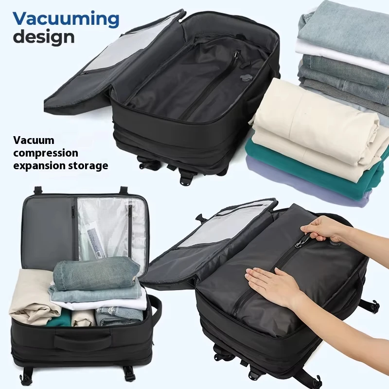 Buylor Men's Vacuum Compression Backpack Expandable Backpack Dry Wet Separation Business Travel Anti-Theft Computer Backpack