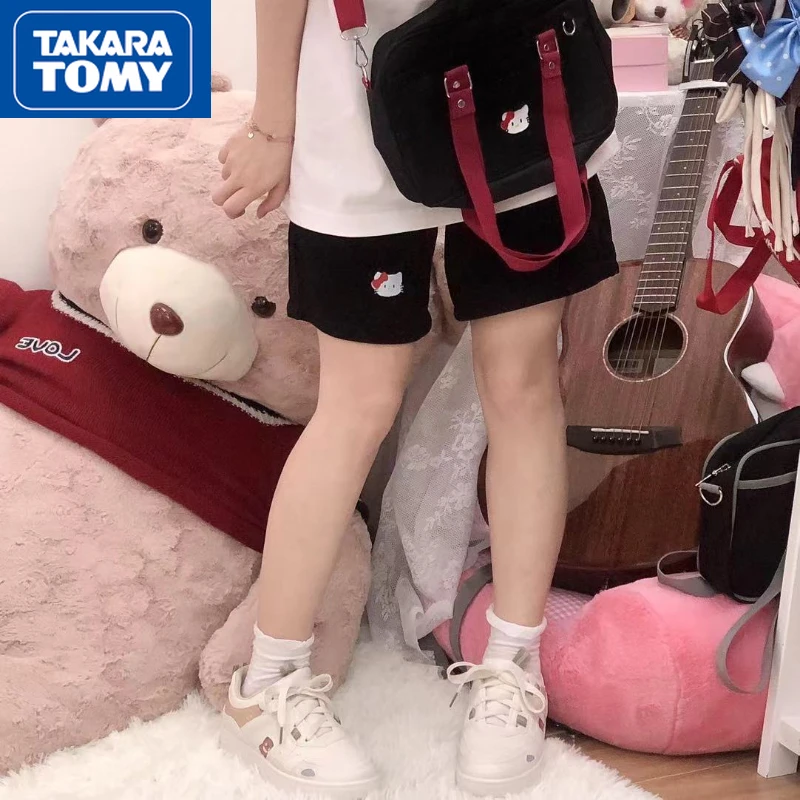 

TAKARA TOMY Summer Women's Black Five-point Casual Sports Wide-leg Shorts Student Cotton Loose Breathable Straight Pants