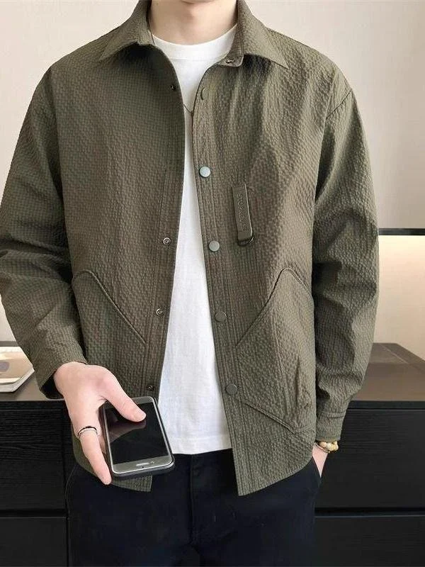 

Slim Fit Men's Jaet Trendy Brand Spring Autumn 2025 New Pure Color Embroidery Haome irt Sle Coat Busin Casual