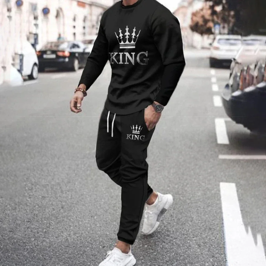 Men Spring Autumn Tracksuit 3D Print Long Sleeve T-Shirt+Pants 2 Piece Suit Stree Casual Oversized Vintage Pullover High-quality