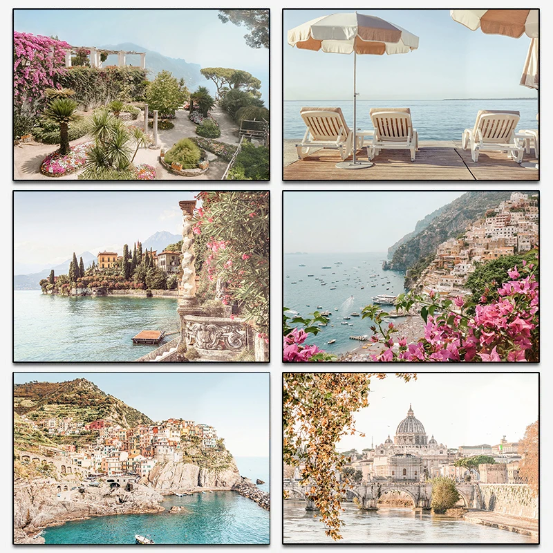 Vintage Italy Positano Amalfi Coast Country Landscape Photography Poster Canvas Painting Wall Art Pictures Home Decor Gift