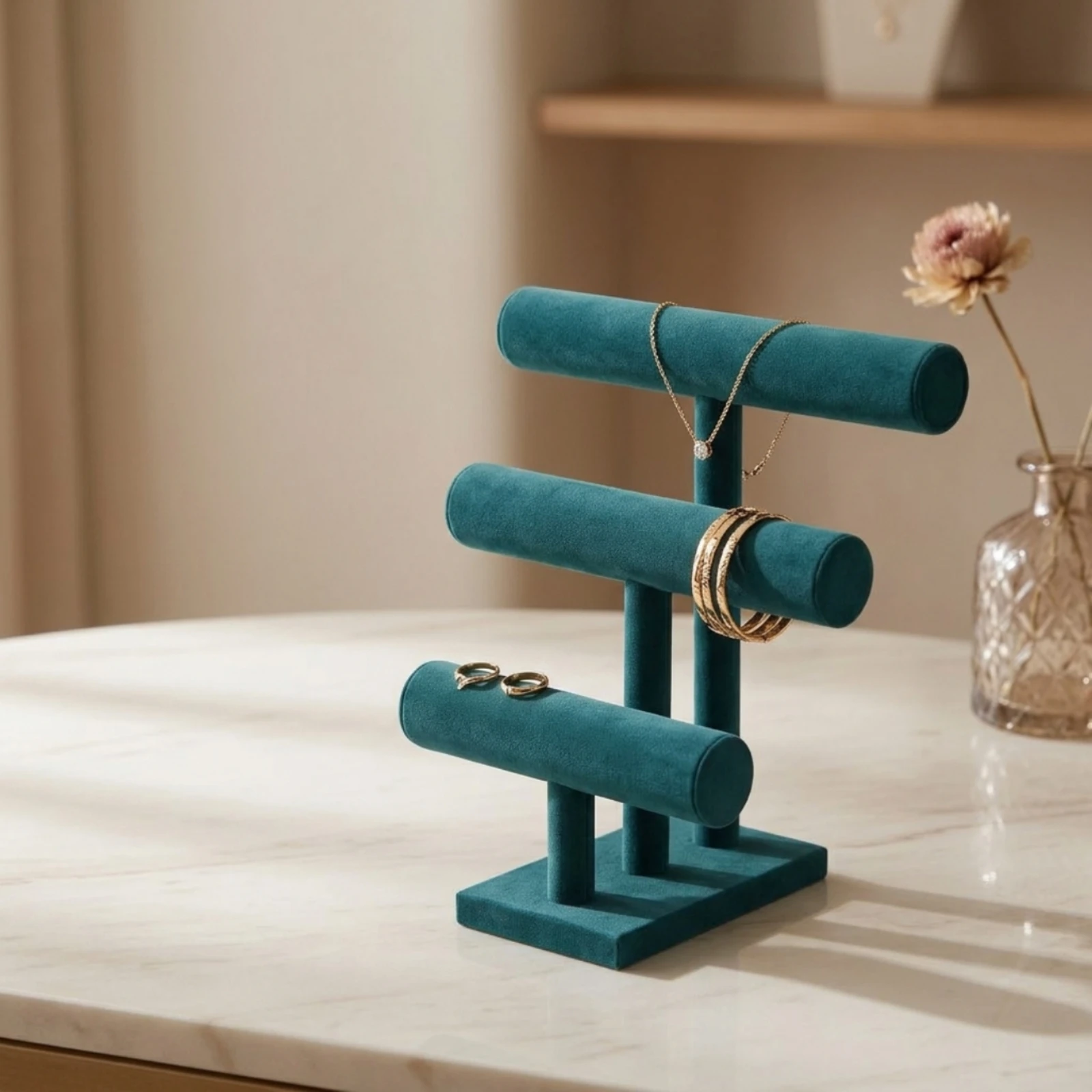 T-Shaped Bracelet Display Stand Three-Tier Bracelet Display Stand Vertical Detachable for Vanity, Dressing Room