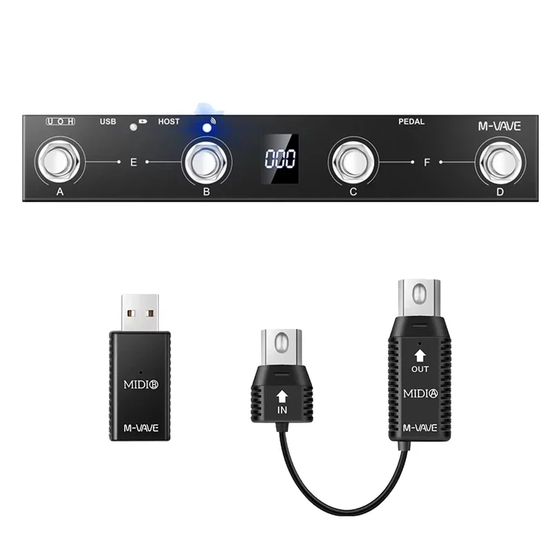 

Программируемый MIDI-контроллер M-VAVE Chocolate Plus, 4-кнопочный ножной переключатель, поддержка хоста USB MIDI-управления, беспроводной адаптер Midi