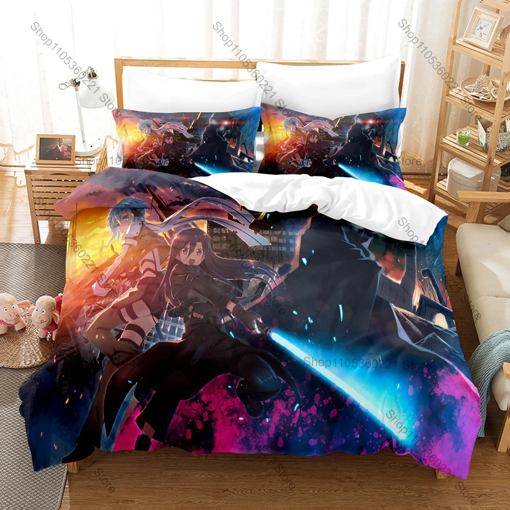 

Anime Sword Art Online II Bedding Set Duvet Cover + 2 Pillowcases Stylish Character Pattern Cozy Bed Linens